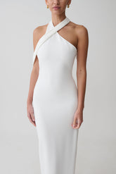 Sable Crossover Crepe Midi Dress - White