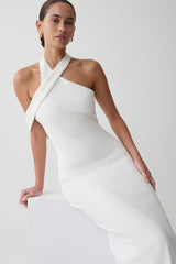 Sable Crossover Crepe Midi Dress - White