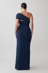 Hanh One Shoulder Mesh Maxi Dress - Ink Blue
