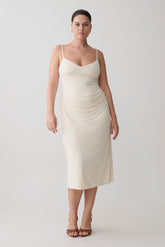 Vina Gathered Jersey Midi Dress - Ivory