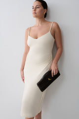 Vina Gathered Jersey Midi Dress - Ivory