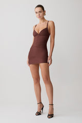 Maison Bandage Knit Mini Dress - Chocolate
