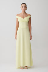 Mabel Off Shoulder Chiffon Maxi Dress - Lemon