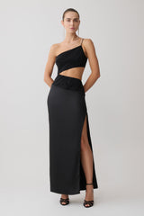 Athena One Shoulder Diamante Maxi Dress - Black
