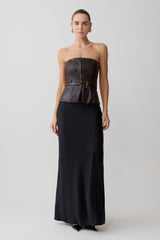 Thalia Faux Leather Boned Corset - Dark Chocolate