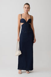 Amila Denim Cupped Maxi Dress - Indigo Blue