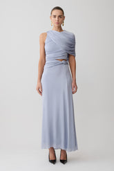 Adrienne Lurex Knot Maxi Skirt - Pastel Blue