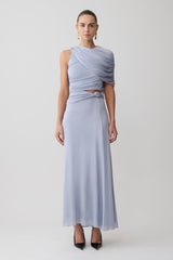 Adrienne Lurex Knot Maxi Skirt - Pastel Blue