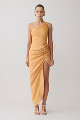 Birgit Linen Midi Dress With Hardware - Deep Peach