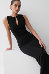Norah Sleeveless Crepe Midi Dress - Black