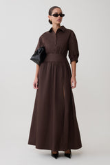 Isolde Long Sleeve Cotton Maxi Dress - Dark Chocolate