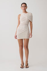 Adrienne One Shoulder Mesh Mini Dress - Polka Dot