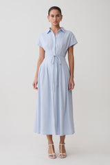 Aysha Buttoned Linen Midi Dress - Cornflower Blue