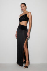 Athena One Shoulder Diamante Maxi Dress - Black