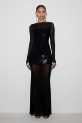 Lior Mesh Maxi Dress With Hotfix - Black
