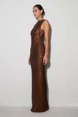 Magnolia Sleeveless Diamante Maxi Dress - Chocolate