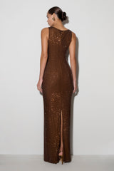 Magnolia Sleeveless Diamante Maxi Dress - Chocolate