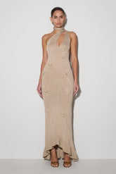 Celestino Floral Metallic Knit Maxi Dress - Gold