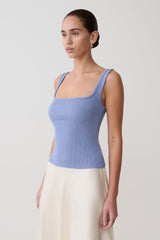 Aisling Ribbed Square Neck Sleeveless Top - Cornflower Blue