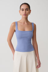 Aisling Ribbed Square Neck Sleeveless Top - Cornflower Blue
