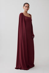 Rhea Detachable Cape Jersey Maxi Dress - Wine