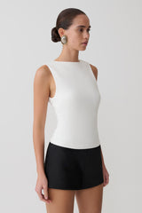 Kyra Open Back Scuba Crepe Top - White