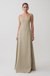 Salma Drop Waist Cotton Maxi Dress - Sage