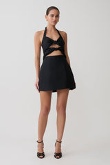 Ella Bow Detail Halter Mini Dress - Black