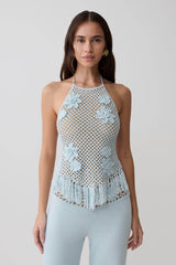 Miley Crochet Halter Top - Pale Aqua