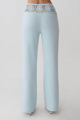 Miley Crochet Waistband Straight Leg Pant - Pale Aqua