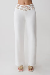 Miley Crochet Waistband Straight Leg Pant - Ivory