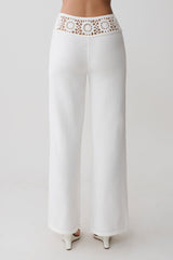 Miley Crochet Waistband Straight Leg Pant - Ivory