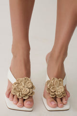 Reed Floral Raffia Heel - Ivory