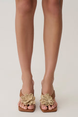 Reed Floral Raffia Heel - Tan