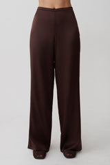 Kayla Silk Blend Straight Leg Pants - Dark Chocolate