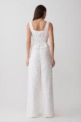Vivian Tie Waist Embroidered Pant - White