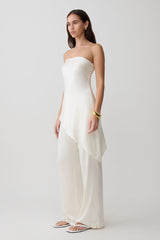 Kayla Silk Blend Strapless Asymmetric Top - Ivory