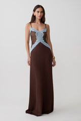 Bray Knit & Lace Maxi Dress - Chocolate/Blue