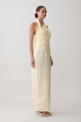 Chiara Halter Satin Maxi Dress - Buttermilk