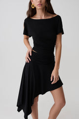 Talise Modal Flounce Short Sleeve Top - Black