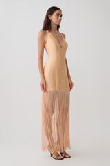 Abigail V Neck Fringe Maxi Dress - Orange