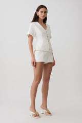 Melody Short Sleeve Shirt With Lace Collar - White