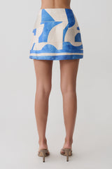 Adelaide Satin Mini Skirt - Blue Geo Tile Print