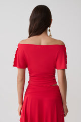 Talise Modal Flounce Short Sleeve Top - Red
