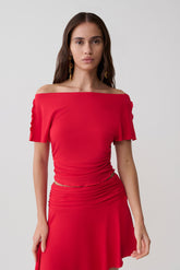 Talise Modal Flounce Short Sleeve Top - Red