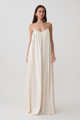 Adriana Satin Gathered Maxi Dress - Buttercream