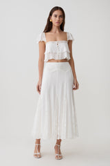 Skylar Lace Panelled Midi Skirt - White