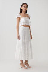 Skylar Lace Panelled Midi Skirt - White