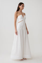 Fiona Linen Halter Maxi Dress - White