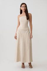 Annie Linen Frayed Midi Skirt - Natural